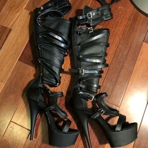 PLEASER Strappy Over Knee Boots Buckles